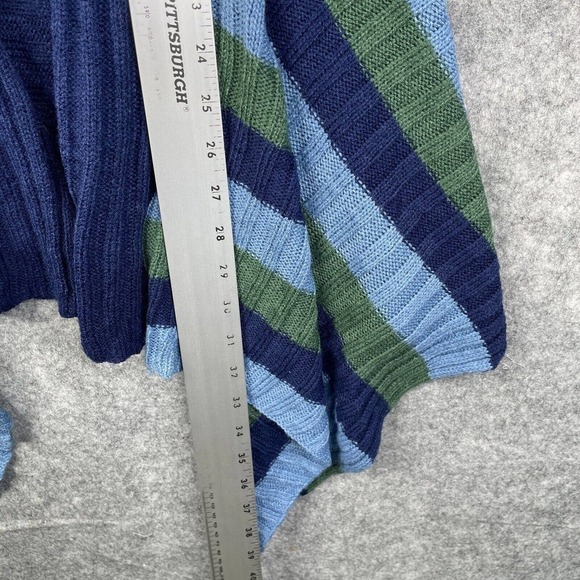 Evelyn Taylor Open Cardigan Women's Medium Navy Stripe Ribbed Drape-Hem - Picture 5 of 8